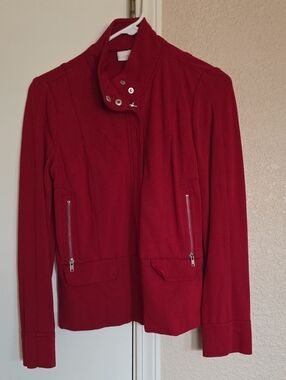 Chico's Vibrant Red Snap-Stand Collar Zip Pocket Jacket